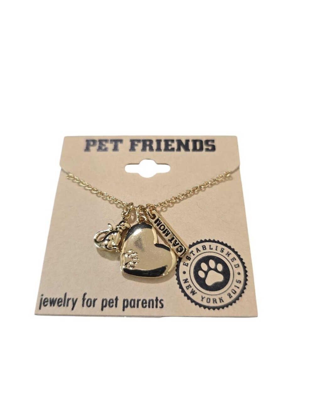 Pet Friends 16in. Cat Mom Heart Charms Pendant Necklace Gold Plated